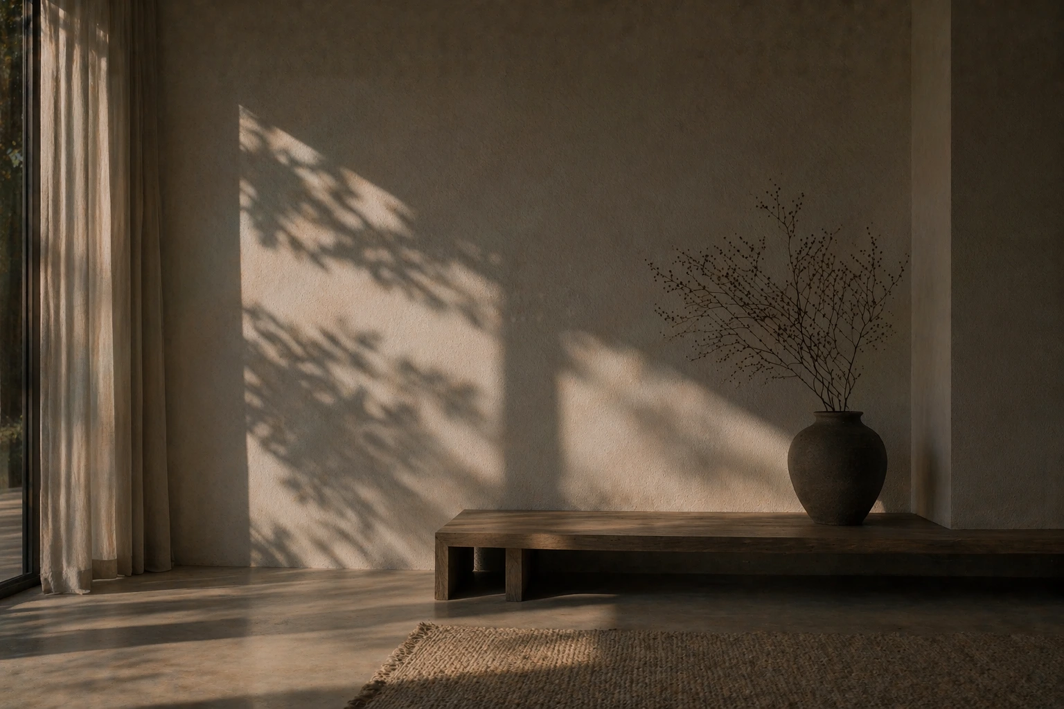 Светао минималистички простор са нагласком на светлости и тишини.